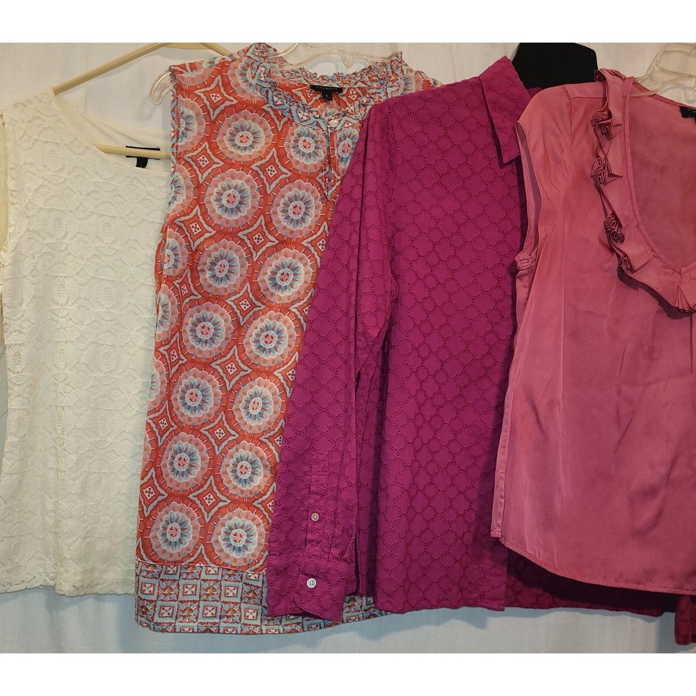 Talbots Blouse Lot of 4 Tops Sz Small Pink Fuschia Eyelet Multi Ivory Lace - Picture 1 of 16